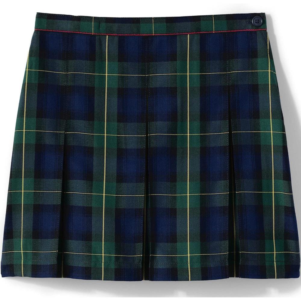 imageLands End School Uniform Girls Plaid Box Pleat Skirt Top of The KneeHunterClassic Navy Plaid