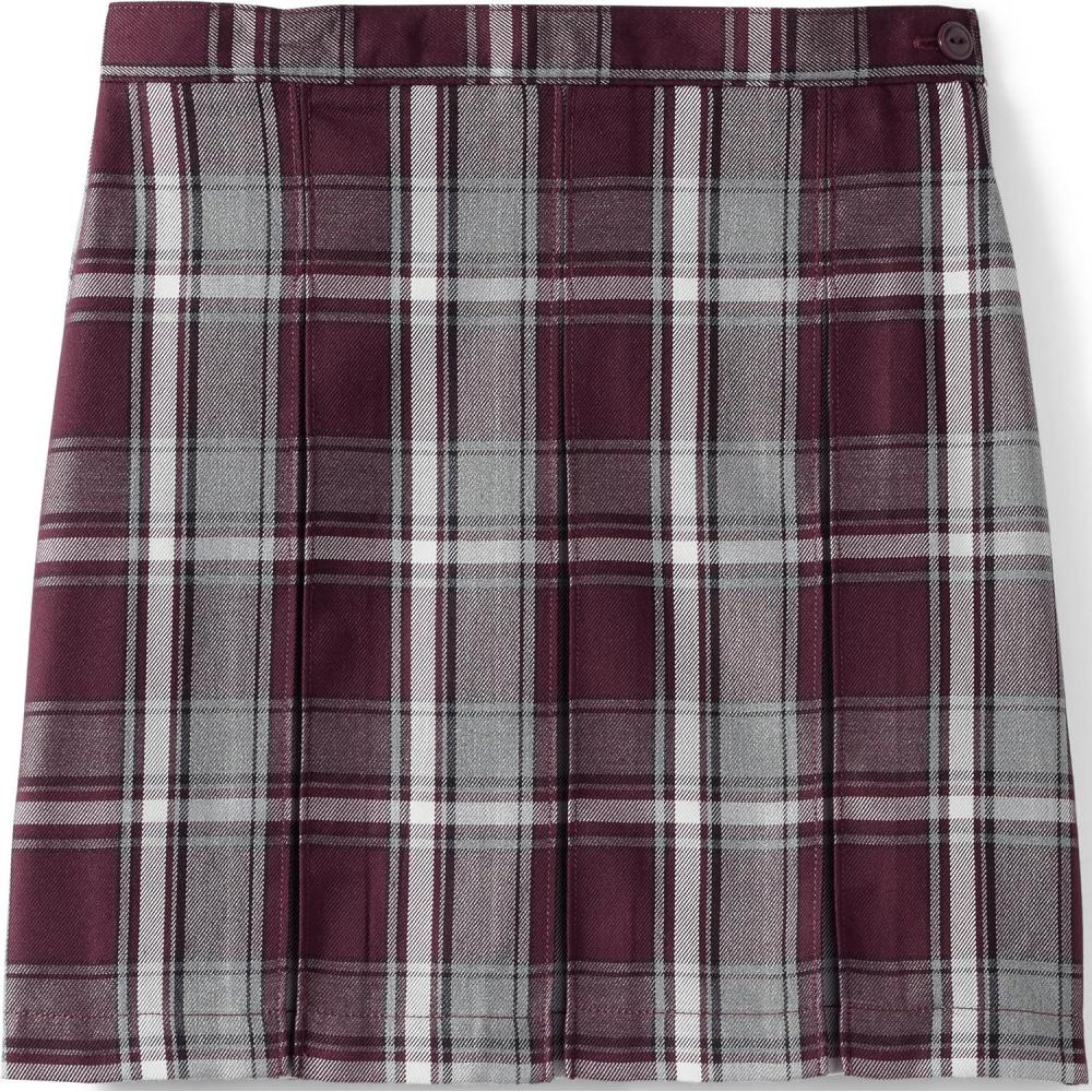 imageLands End School Uniform Girls Plaid Box Pleat Skirt Top of The KneePlaid BurgundyGray