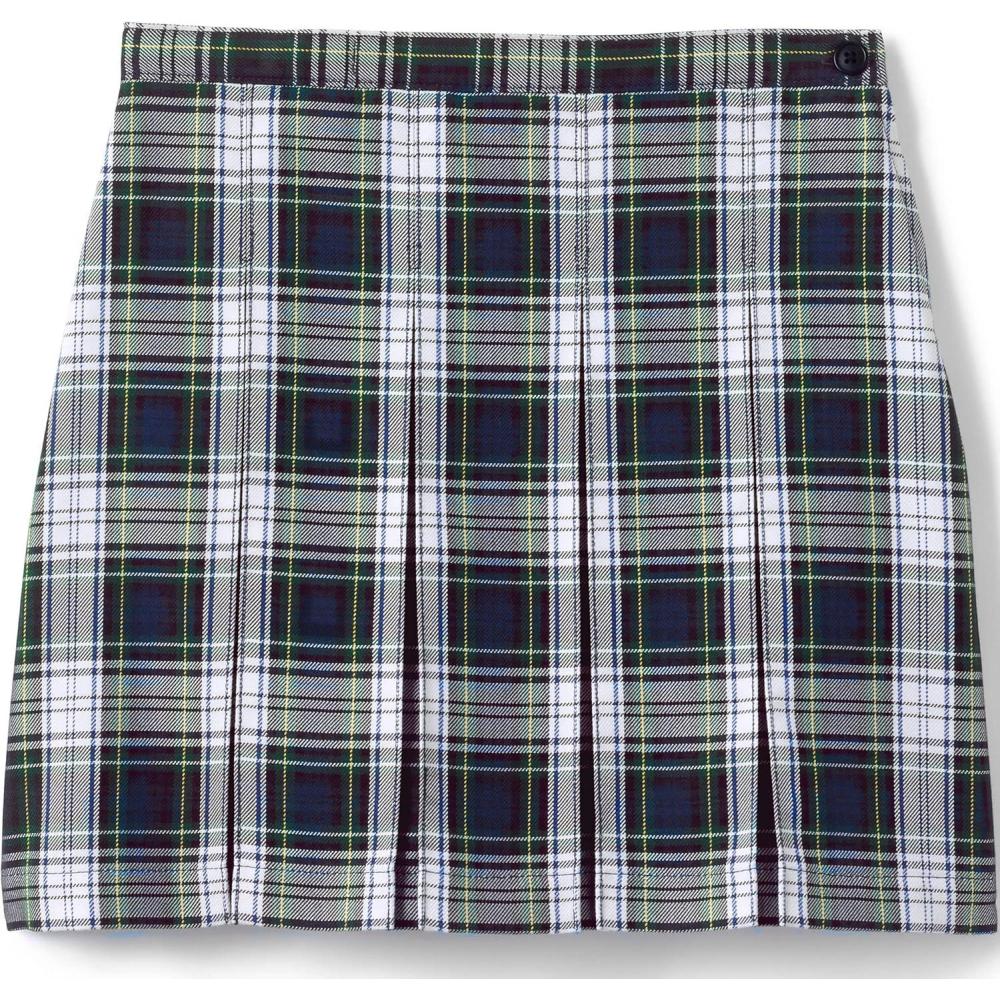 imageLands End School Uniform Girls Plaid Box Pleat Skirt Top of The KneeWhite Plaid