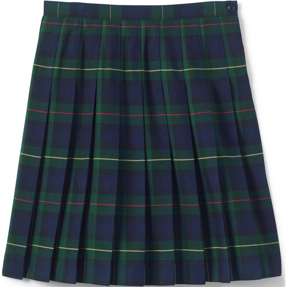 imageLands End School Uniform Girls Plaid Pleated Skirt Below The KneePlaid HunterClassic Navy
