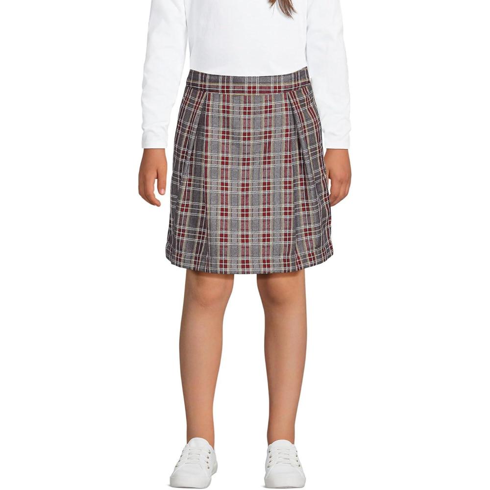 imageLands End School Uniform Girls Plaid Skort Top of KneeGray HeatherMaroon Plaid