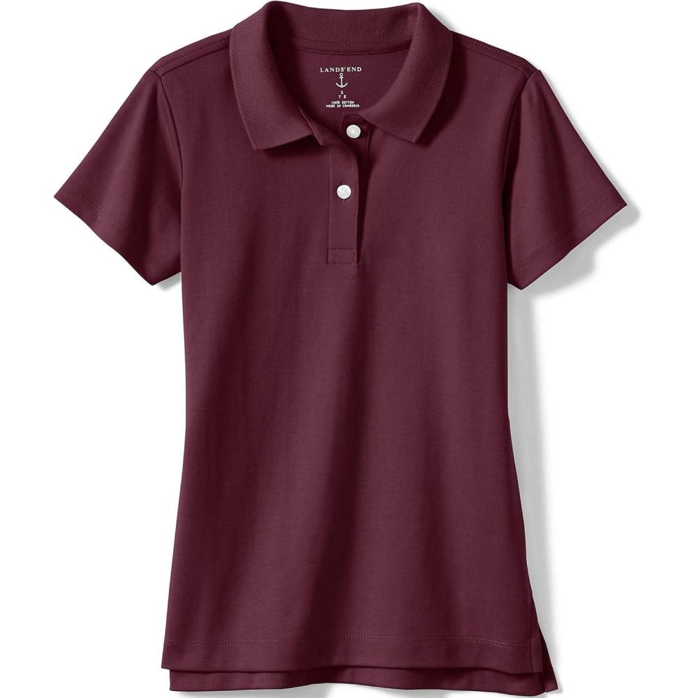 imageLands End School Uniform Girls Short Sleeve Feminine Fit Interlock Polo ShirtBurgundy