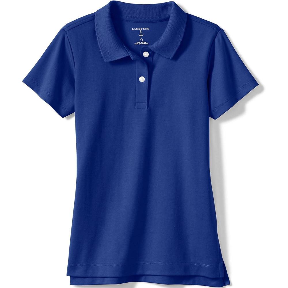 imageLands End School Uniform Girls Short Sleeve Feminine Fit Interlock Polo ShirtCobalt
