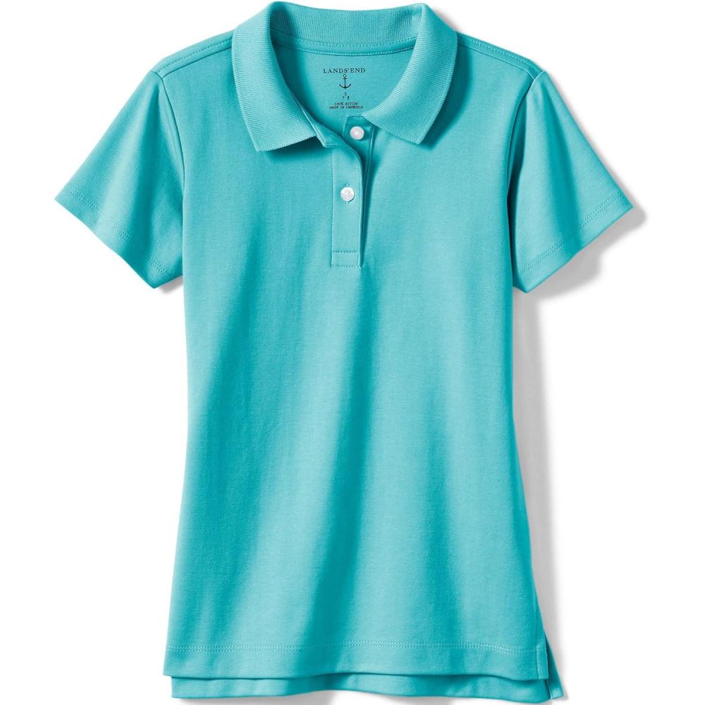imageLands End School Uniform Girls Short Sleeve Feminine Fit Interlock Polo ShirtTeal Breeze