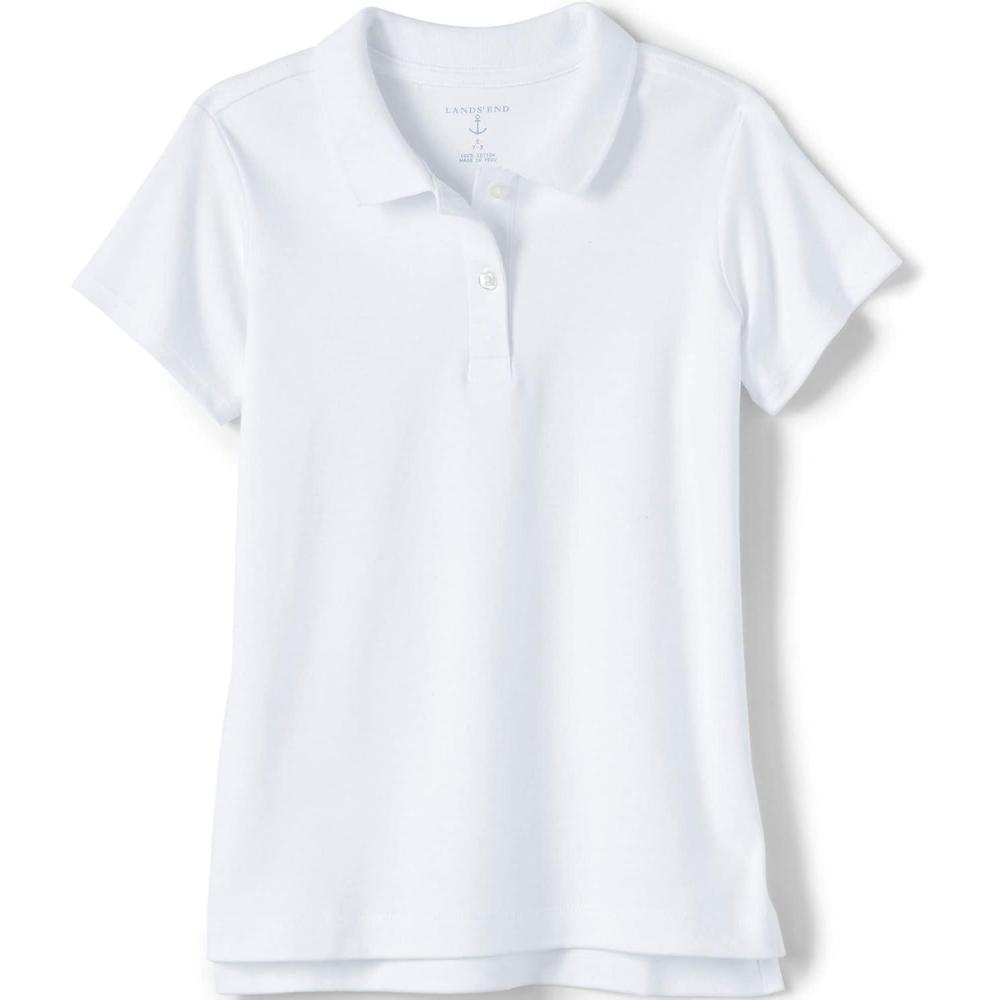 imageLands End School Uniform Girls Short Sleeve Feminine Fit Interlock Polo ShirtWhite
