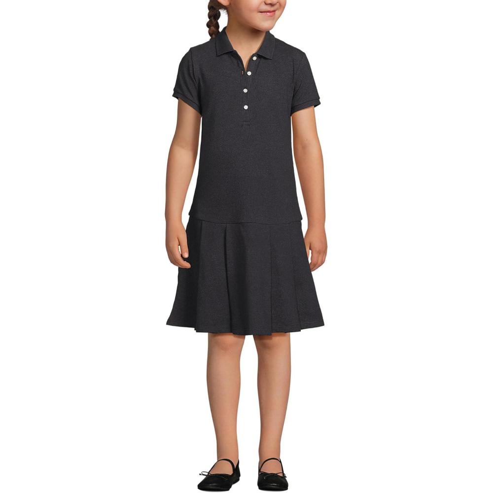 imageLands End School Uniform Girls Short Sleeve Mesh Pleated Polo DressBlack