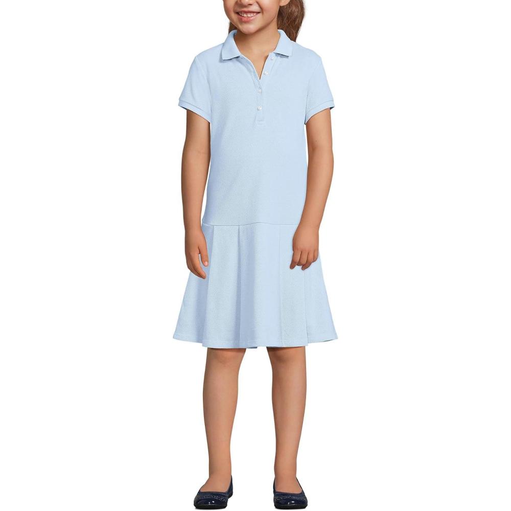 imageLands End School Uniform Girls Short Sleeve Mesh Pleated Polo DressBlue 24