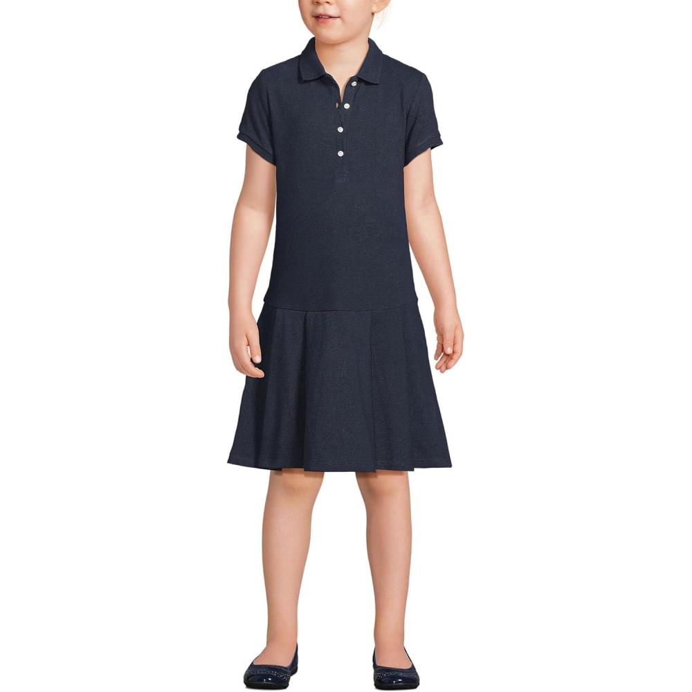 imageLands End School Uniform Girls Short Sleeve Mesh Pleated Polo DressClassic Navy