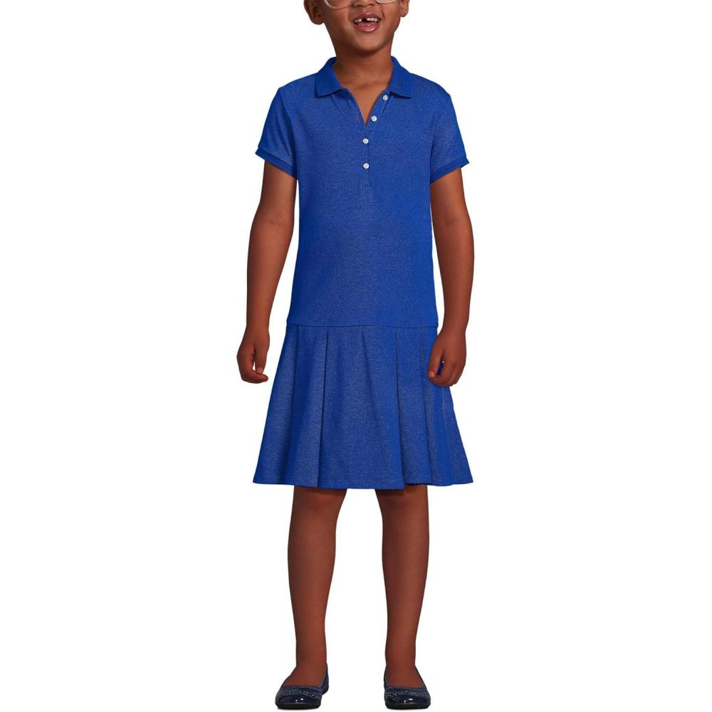 imageLands End School Uniform Girls Short Sleeve Mesh Pleated Polo DressCobalt