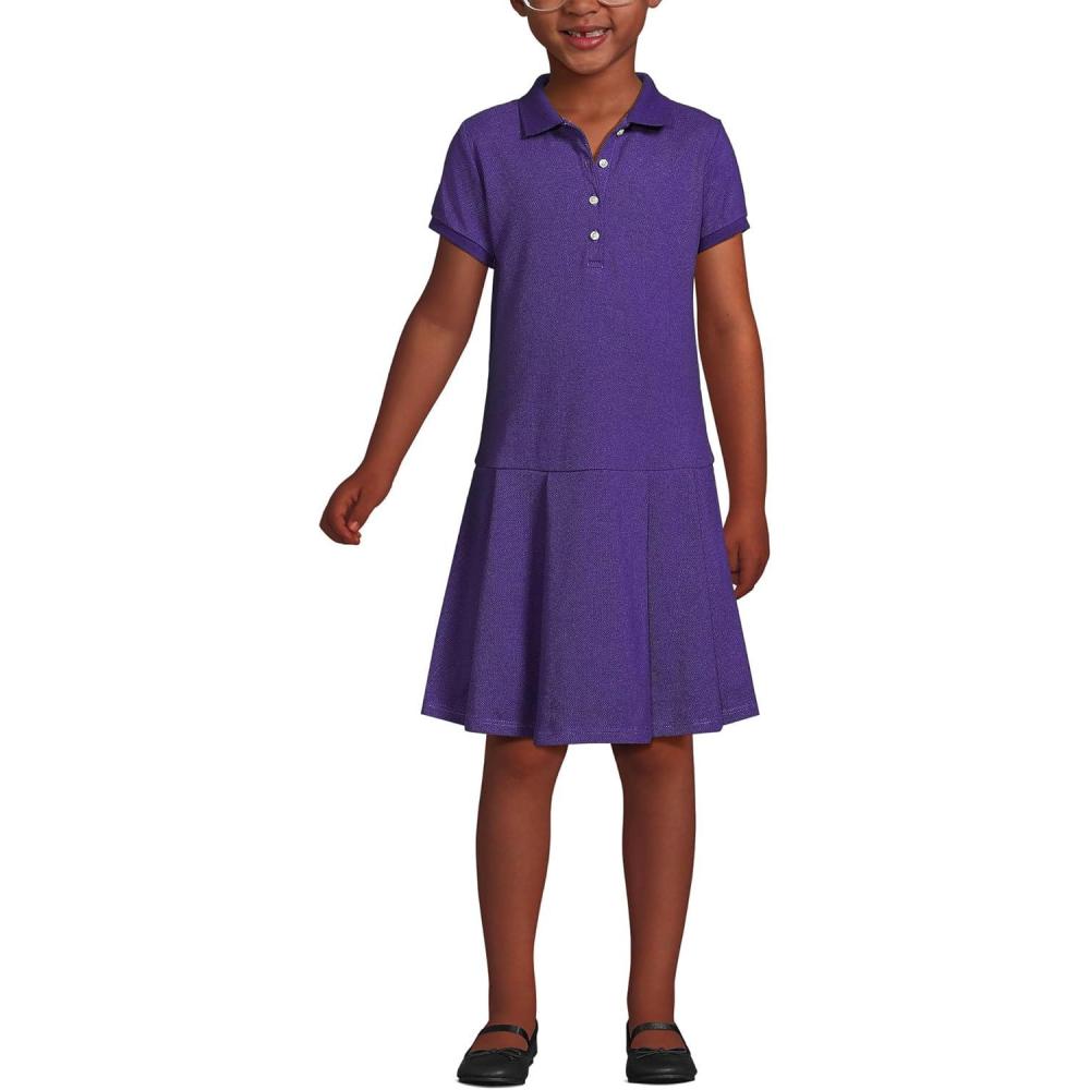 imageLands End School Uniform Girls Short Sleeve Mesh Pleated Polo DressDeep Purple