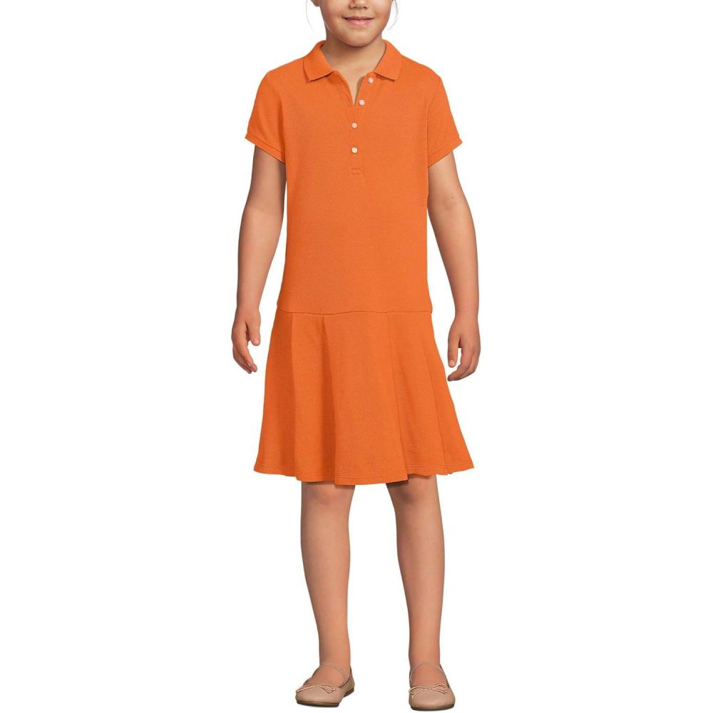 imageLands End School Uniform Girls Short Sleeve Mesh Pleated Polo DressOrange Spice