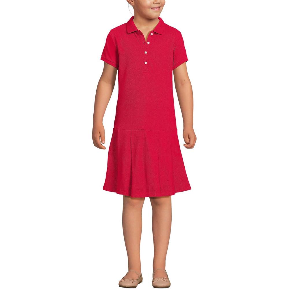 imageLands End School Uniform Girls Short Sleeve Mesh Pleated Polo DressRed 24