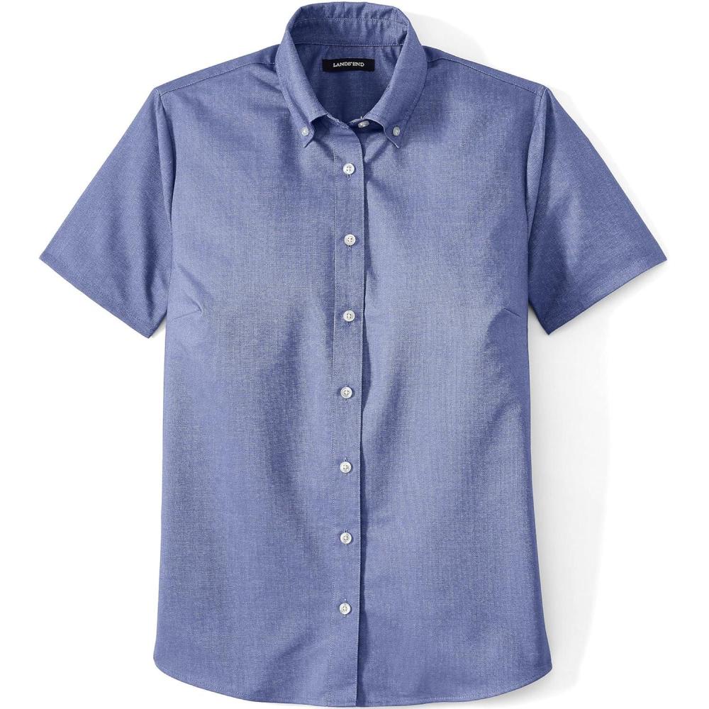 imageLands End School Uniform Girls Short Sleeve Oxford Dress ShirtFrench Blue