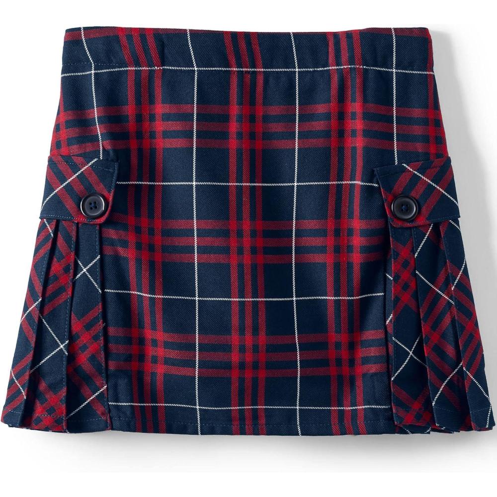 imageLands End School Uniform Girls Side Pleat Plaid Skort Above KneeClassic Navy Large Plaid
