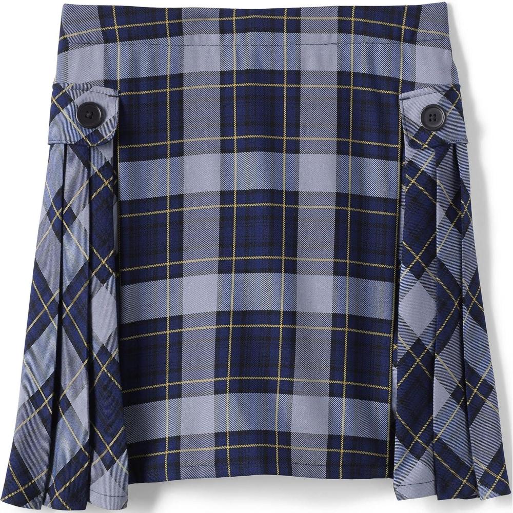 imageLands End School Uniform Girls Side Pleat Plaid Skort Above KneeClassic Navy Plaid