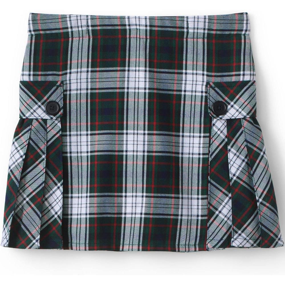 imageLands End School Uniform Girls Side Pleat Plaid Skort Above KneeEvergreenWhite Plaid