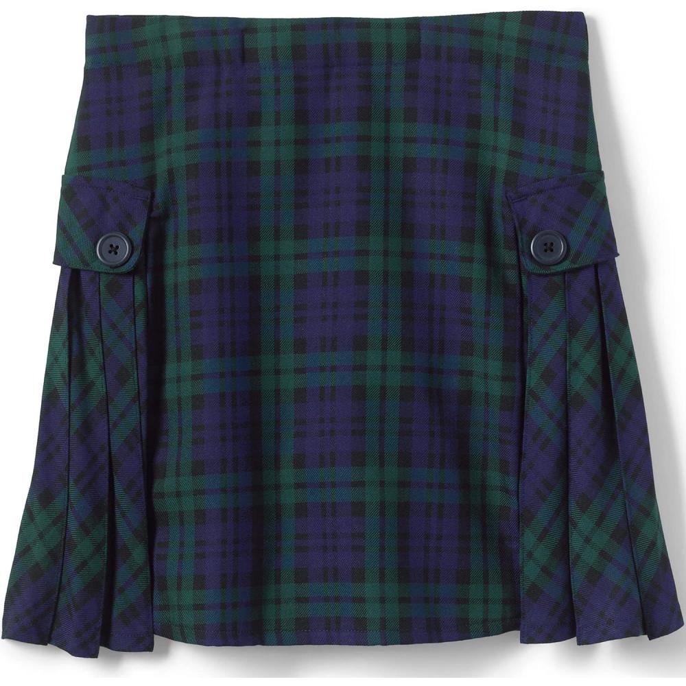 imageLands End School Uniform Girls Side Pleat Plaid Skort Above KneePlaid Classic NavyEvergreen