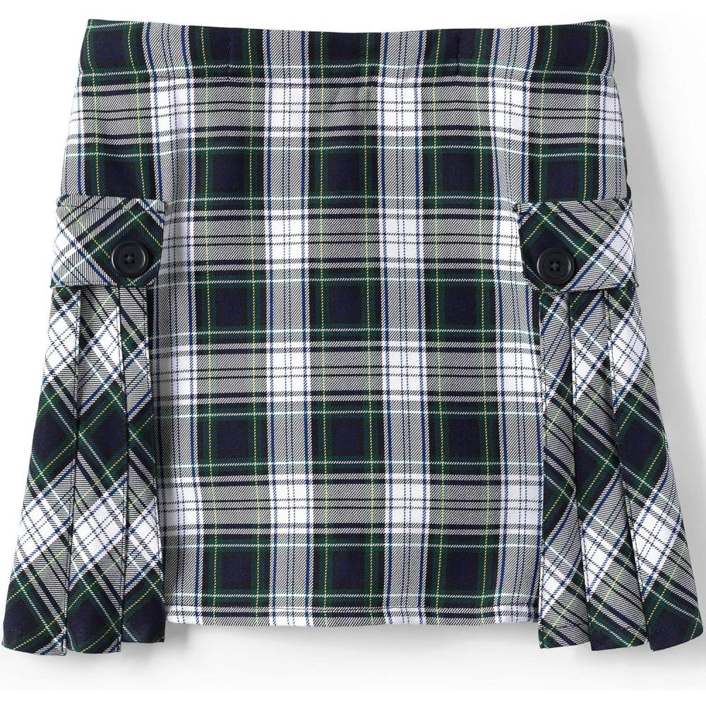 imageLands End School Uniform Girls Side Pleat Plaid Skort Above KneeWhite Plaid