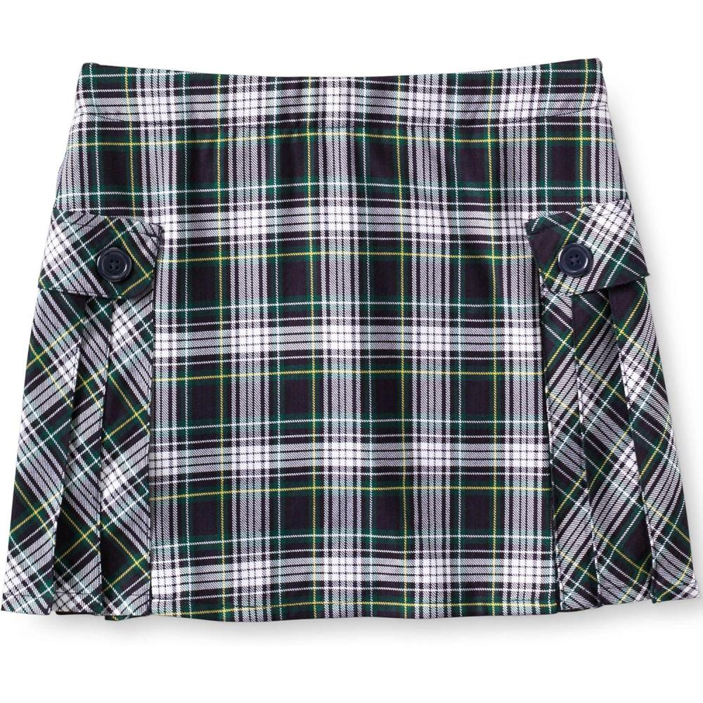 imageLands End School Uniform Girls Side Pleat Plaid Skort Above KneeWhiteEvergreen Plaid
