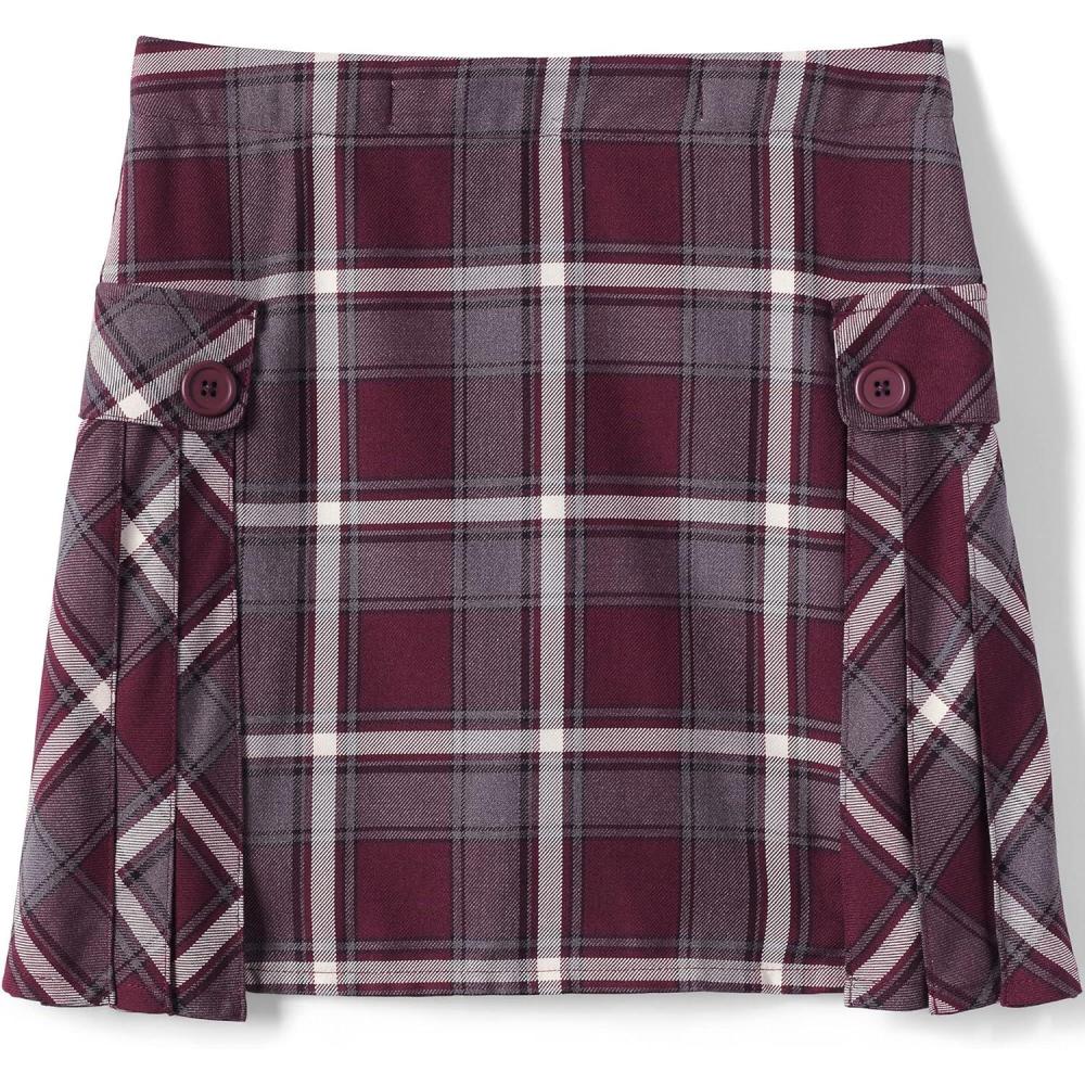 imageLands End School Uniform Girls Slim Side Pleat Plaid Skort Above KneeBurgundyGray Plaid