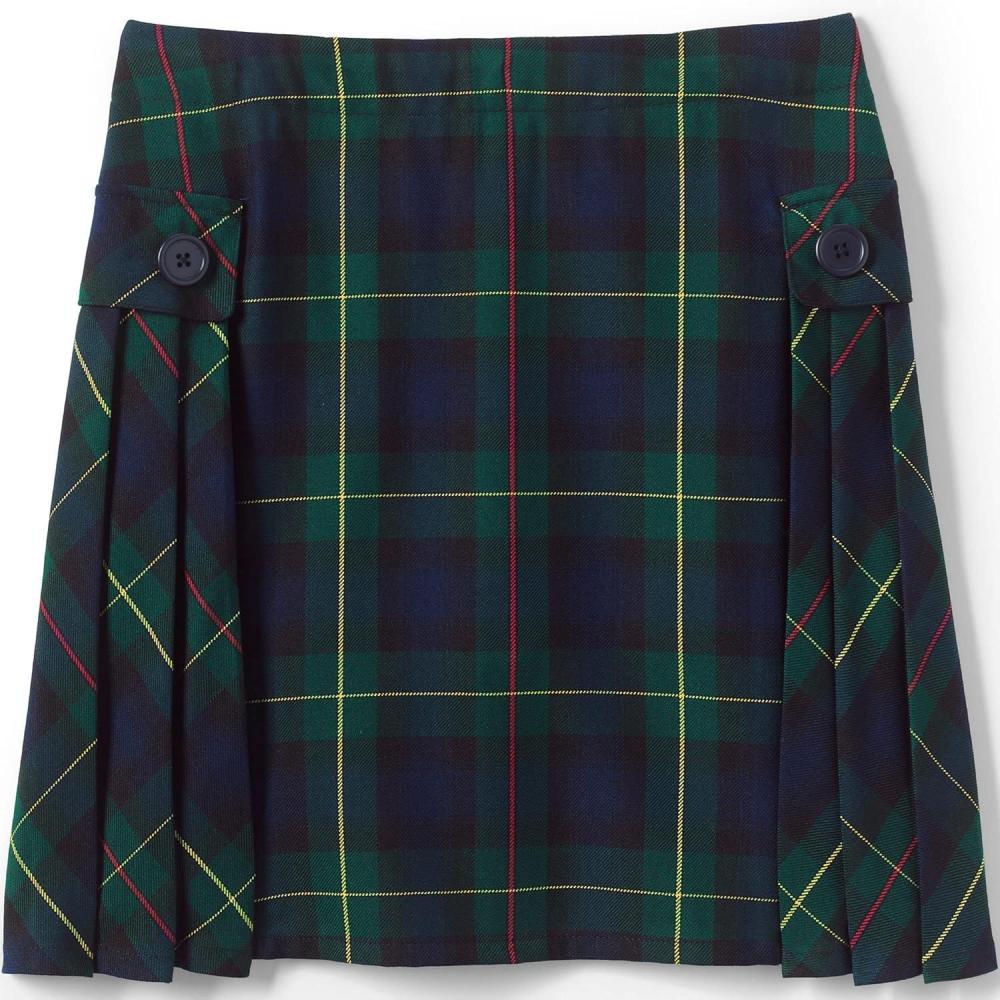 imageLands End School Uniform Girls Slim Side Pleat Plaid Skort Above KneeHunterClassic Navy Plaid