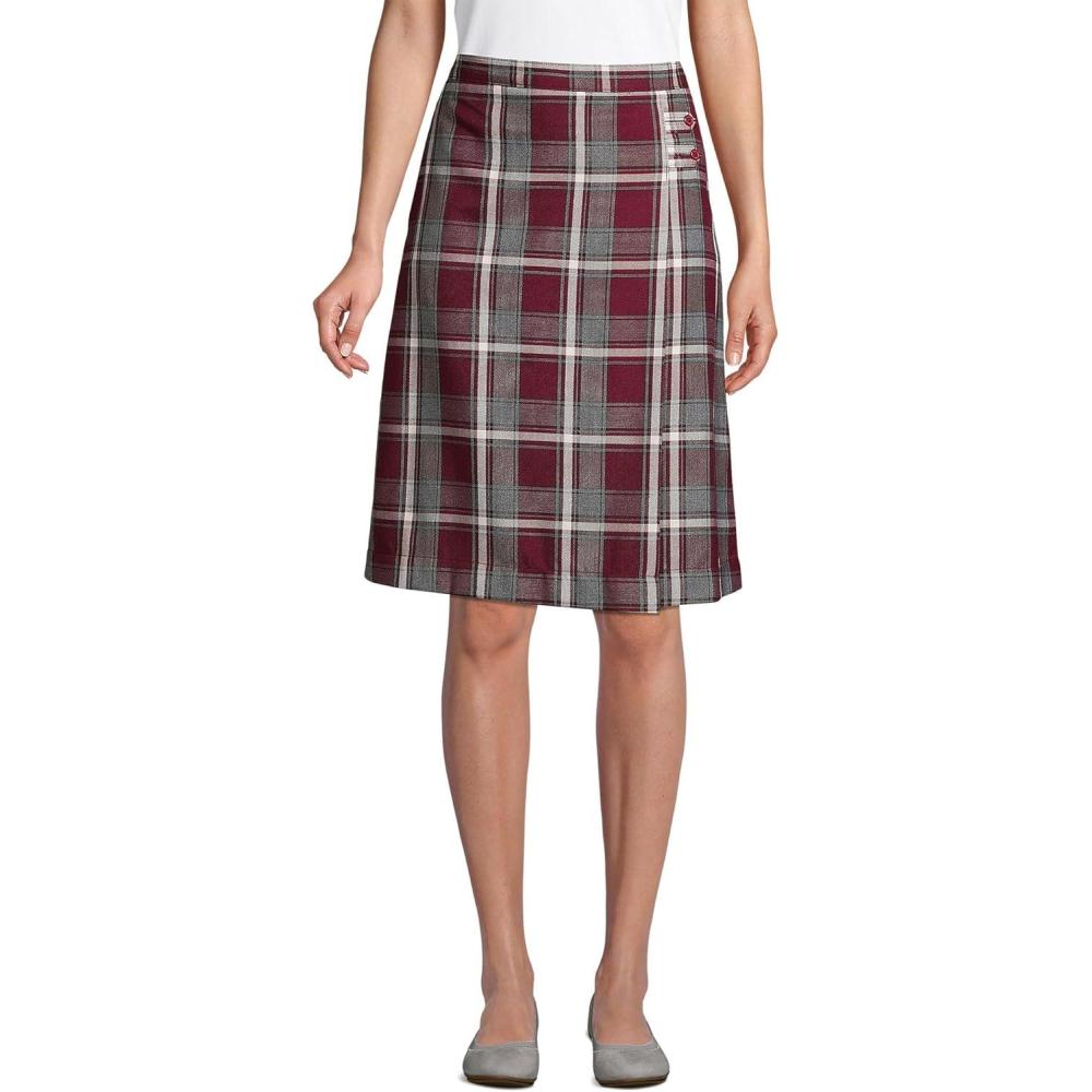 imageLands End School Uniform Girls Solid Aline Skirt Below The KneeBurgundygray Plaid