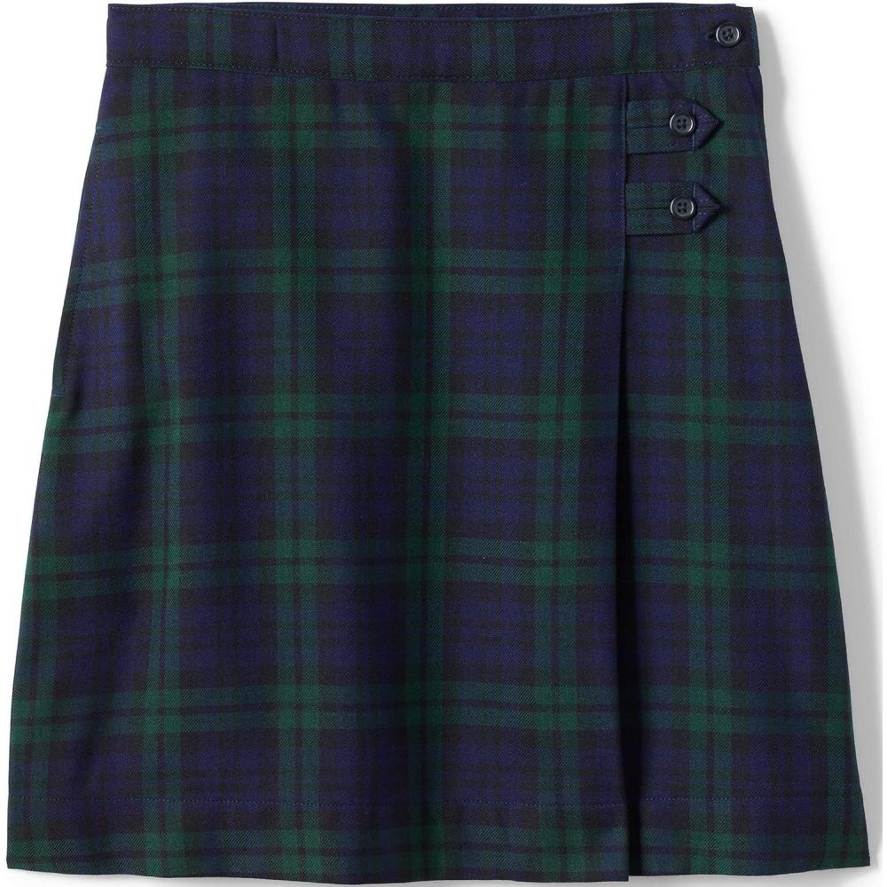 imageLands End School Uniform Girls Solid Aline Skirt Below The KneeClassic Navyevergreen Plaid