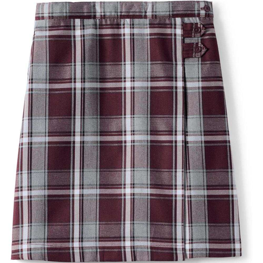 imageLands End School Uniform Girls Solid Aline Skirt Below The KneePlaid BurgundyGray