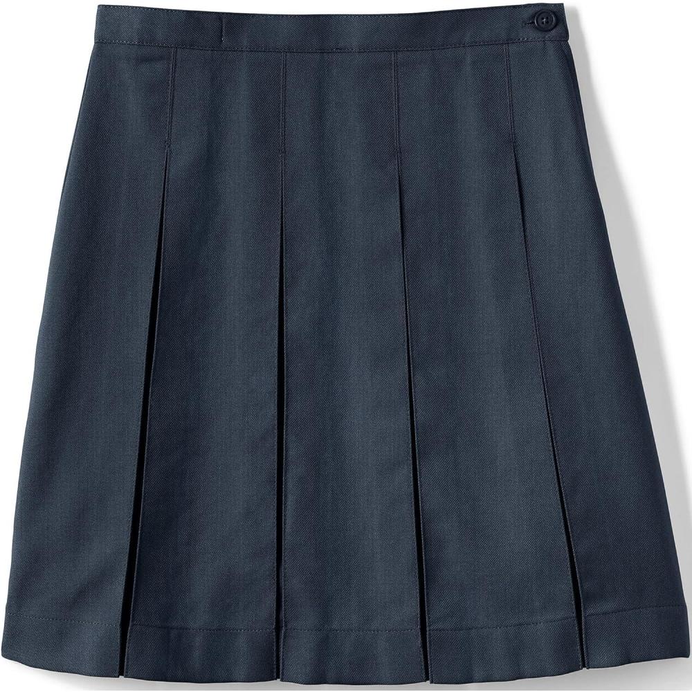 imageLands End School Uniform Girls Solid Box Pleat Skirt Below The KneeClassic Navy