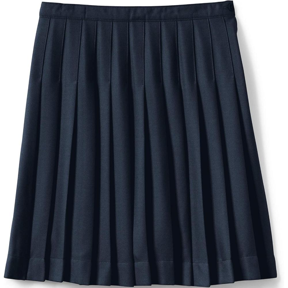 imageLands End School Uniform Girls Solid Pleated Skirt Below The KneeClassic Navy