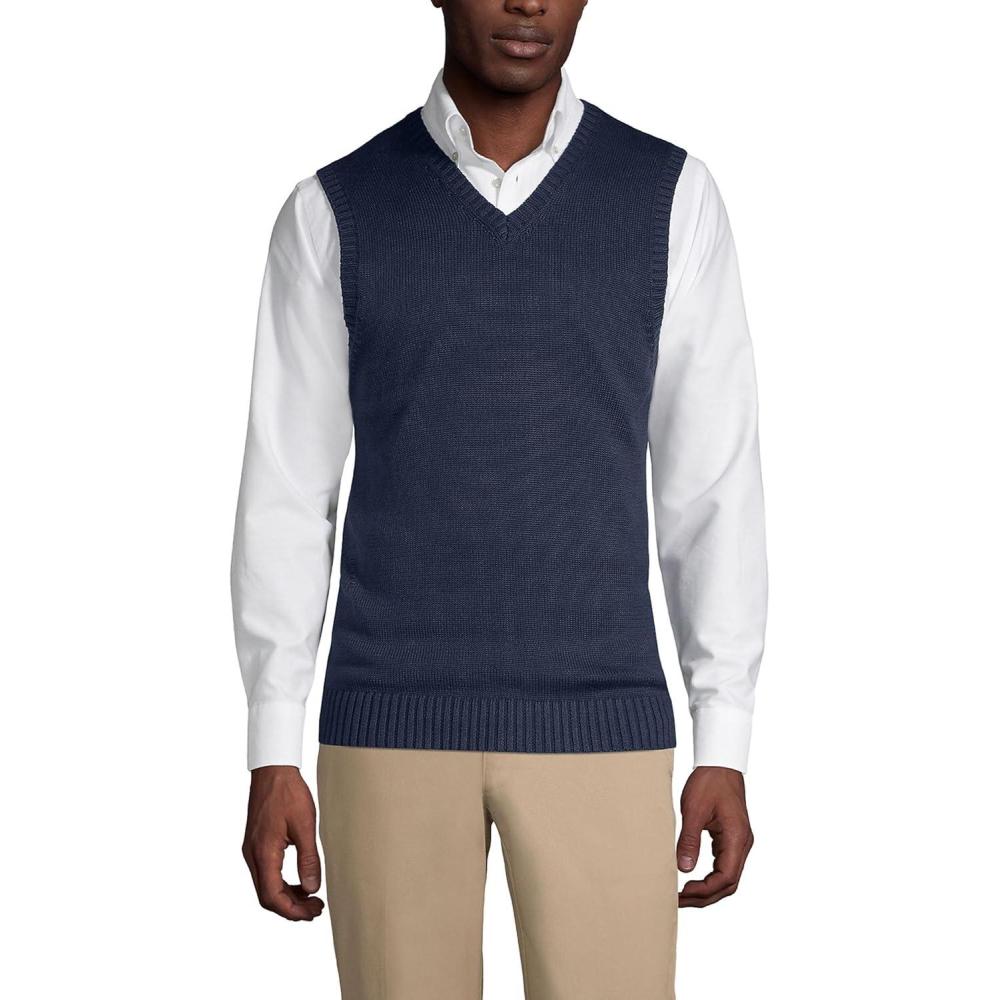 imageLands End School Uniform Mens Cotton Modal Sweater VestClassic Navy