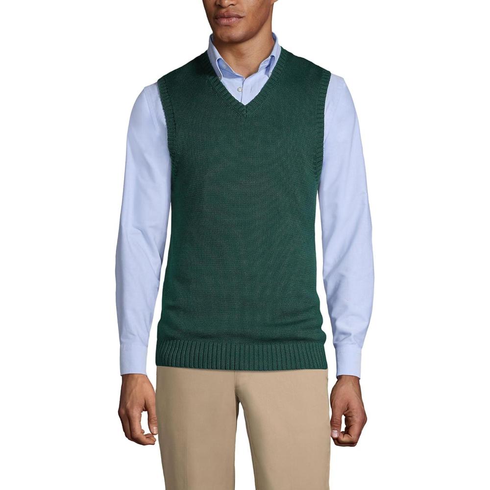 imageLands End School Uniform Mens Cotton Modal Sweater VestEvergreen