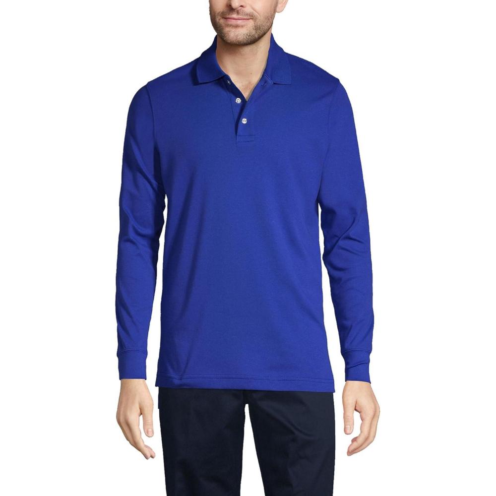 imageLands End School Uniform Mens Long Sleeve Interlock Polo ShirtCobalt