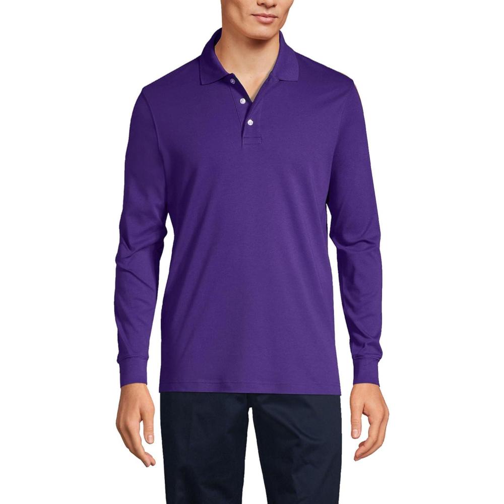 imageLands End School Uniform Mens Long Sleeve Interlock Polo ShirtDeep Purple