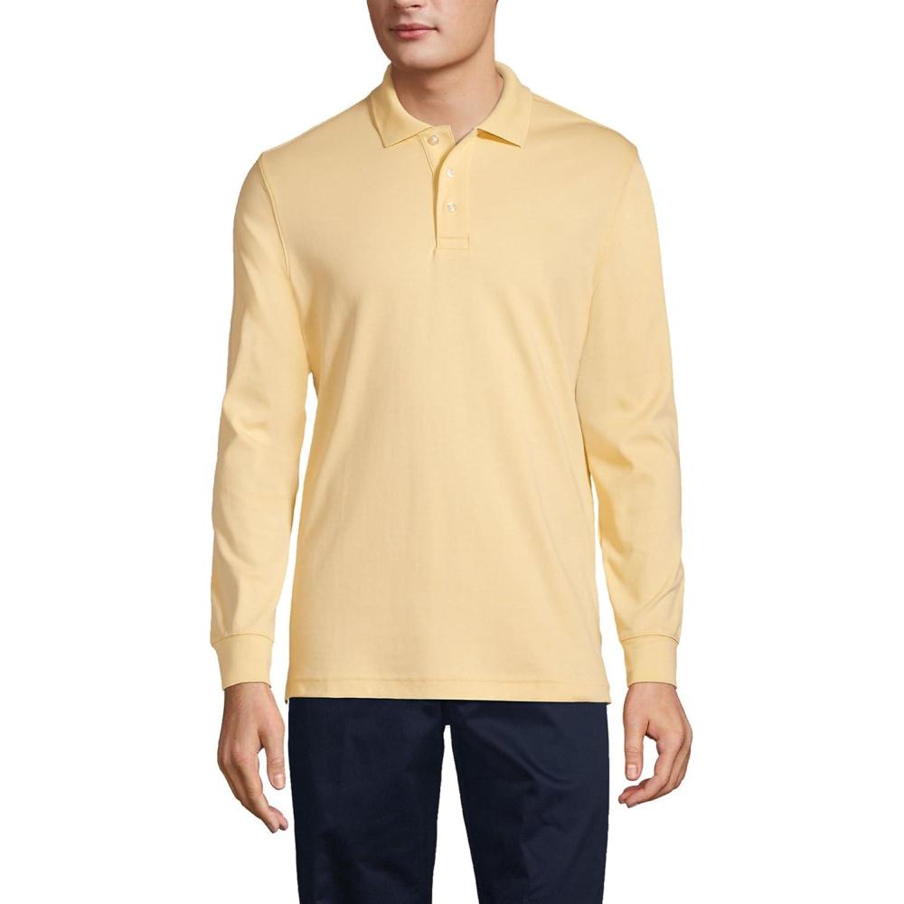imageLands End School Uniform Mens Long Sleeve Interlock Polo ShirtMaize
