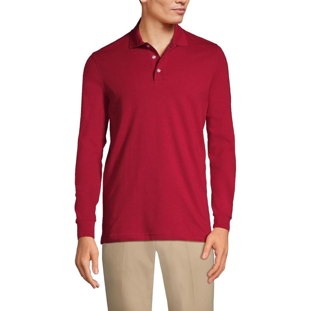 imageLands End School Uniform Mens Long Sleeve Interlock Polo ShirtRed