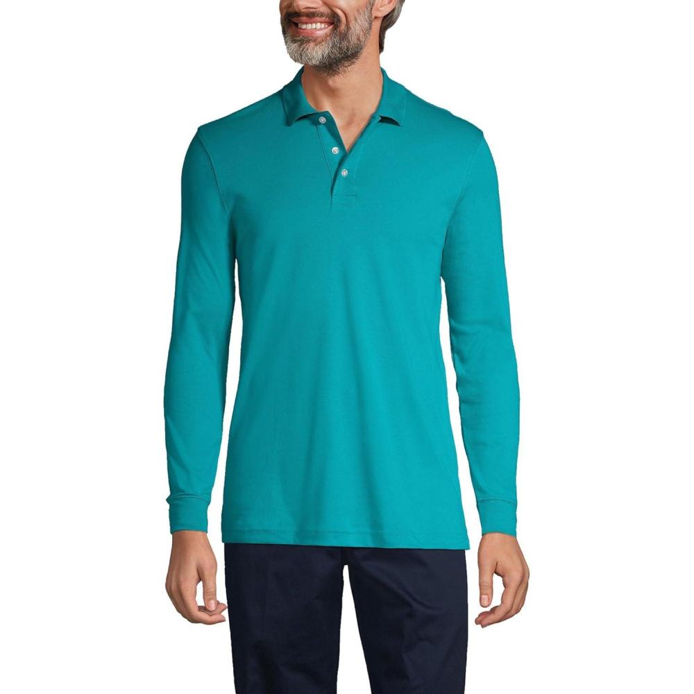 imageLands End School Uniform Mens Long Sleeve Interlock Polo ShirtTeal Breeze