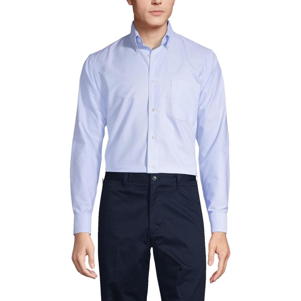 imageLands End School Uniform Mens Long Sleeve Oxford Dress ShirtBlue Stripe