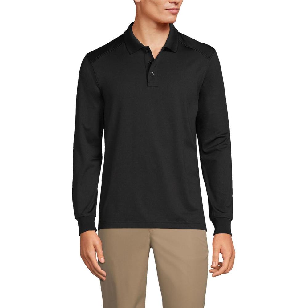 imageLands End School Uniform Mens Long Sleeve Rapid Dry Polo ShirtBlack