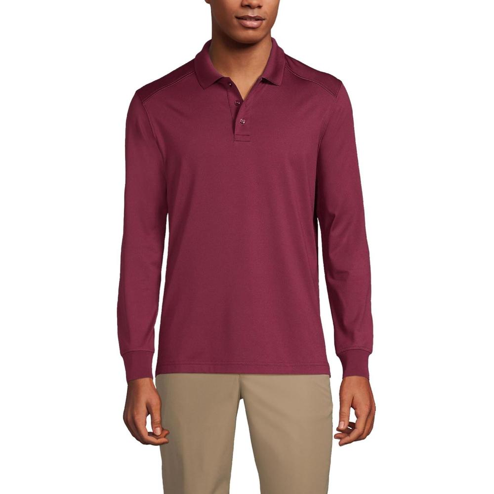 imageLands End School Uniform Mens Long Sleeve Rapid Dry Polo ShirtBurgundy