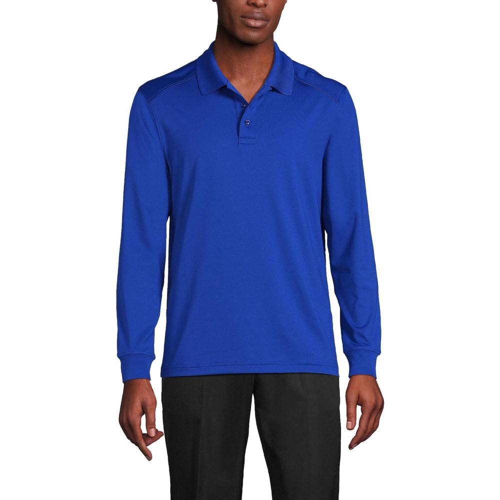 imageLands End School Uniform Mens Long Sleeve Rapid Dry Polo ShirtCobalt