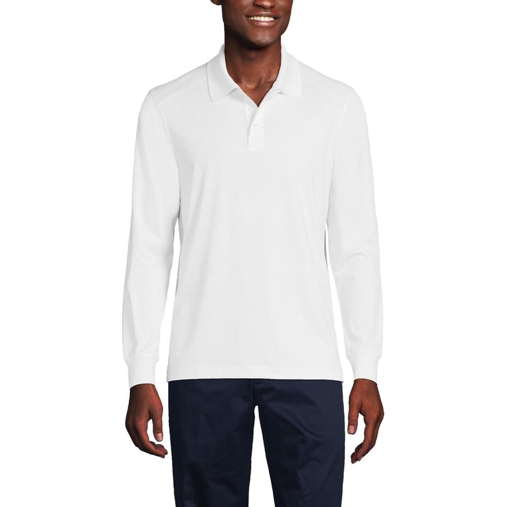 imageLands End School Uniform Mens Long Sleeve Rapid Dry Polo ShirtWhite