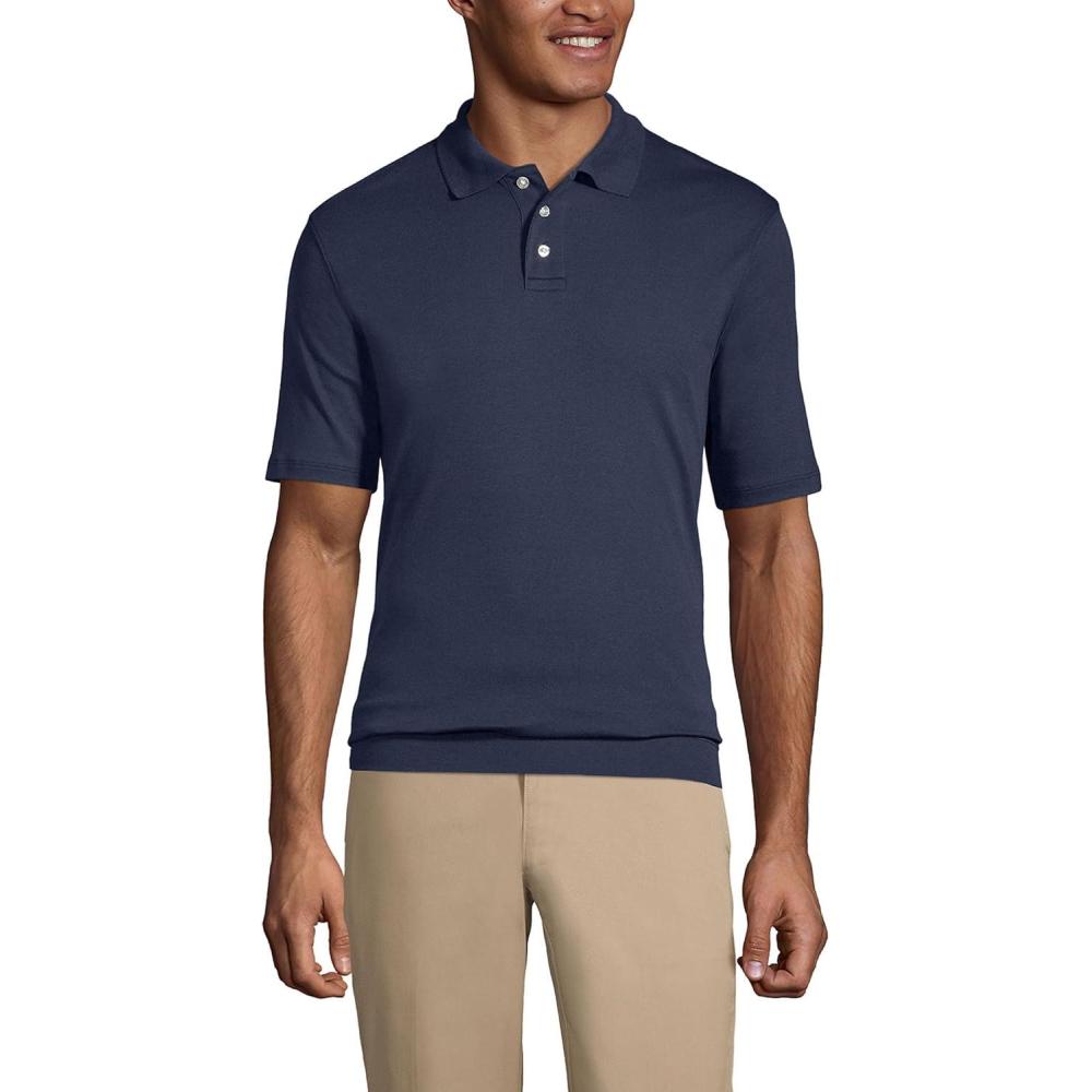 imageLands End School Uniform Mens Short Sleeve Banded Bottom Polo ShirtClassic Navy