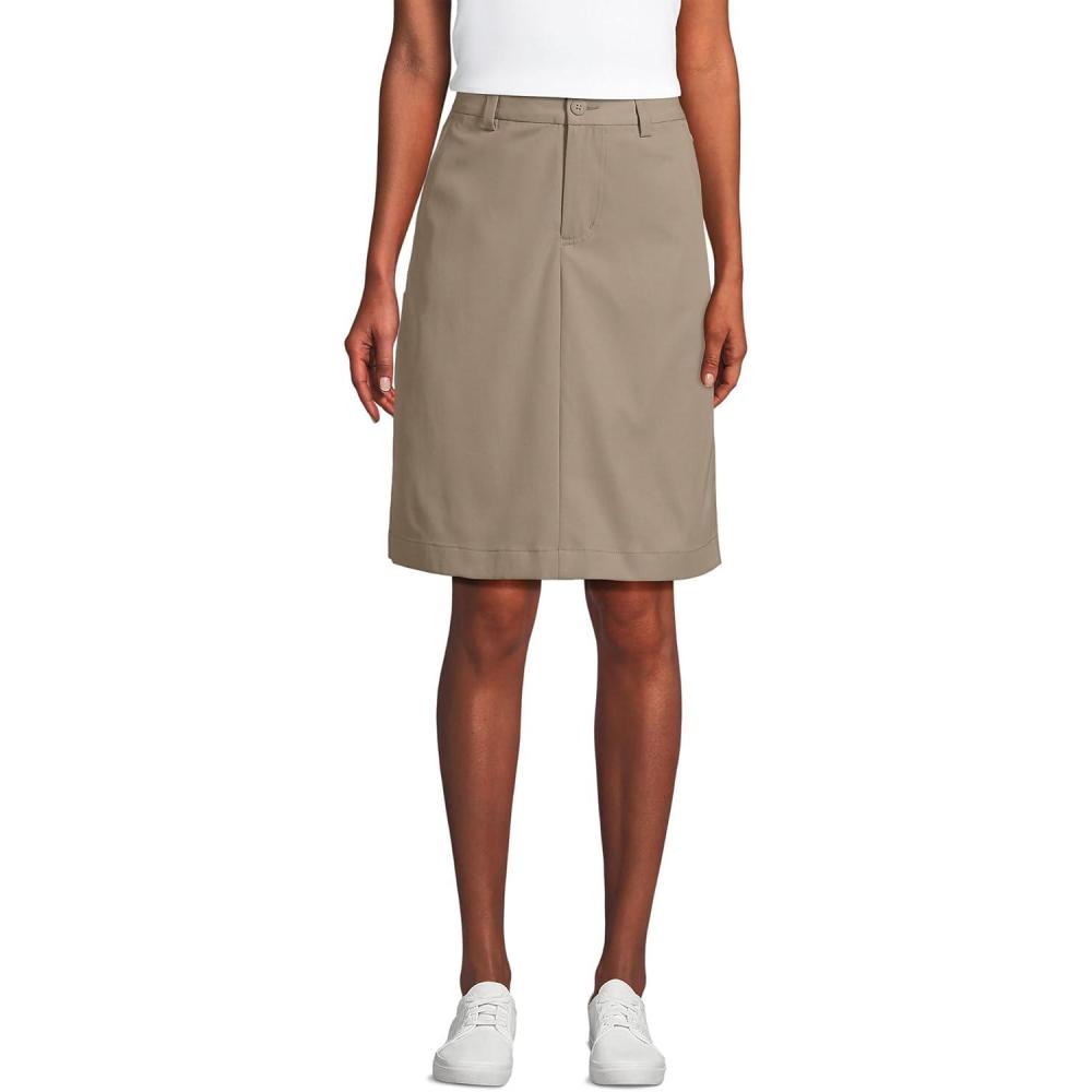 imageLands End School Uniform Womens Chino Skirt with Shorts Underneath  23quot Length Stretch Fabric 5 Pockets Machine WashableKhaki
