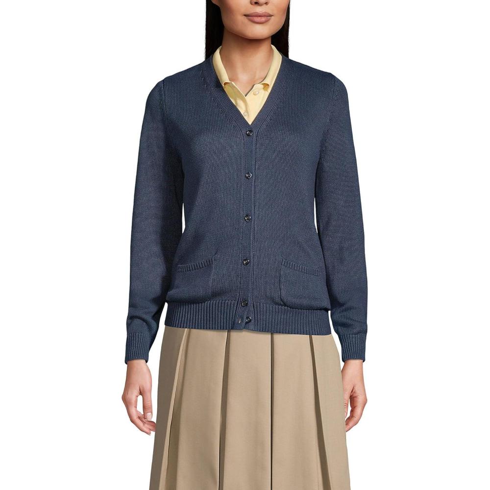 imageLands End School Uniform Womens Cotton Modal Button Front Cardigan SweaterClassic Navy