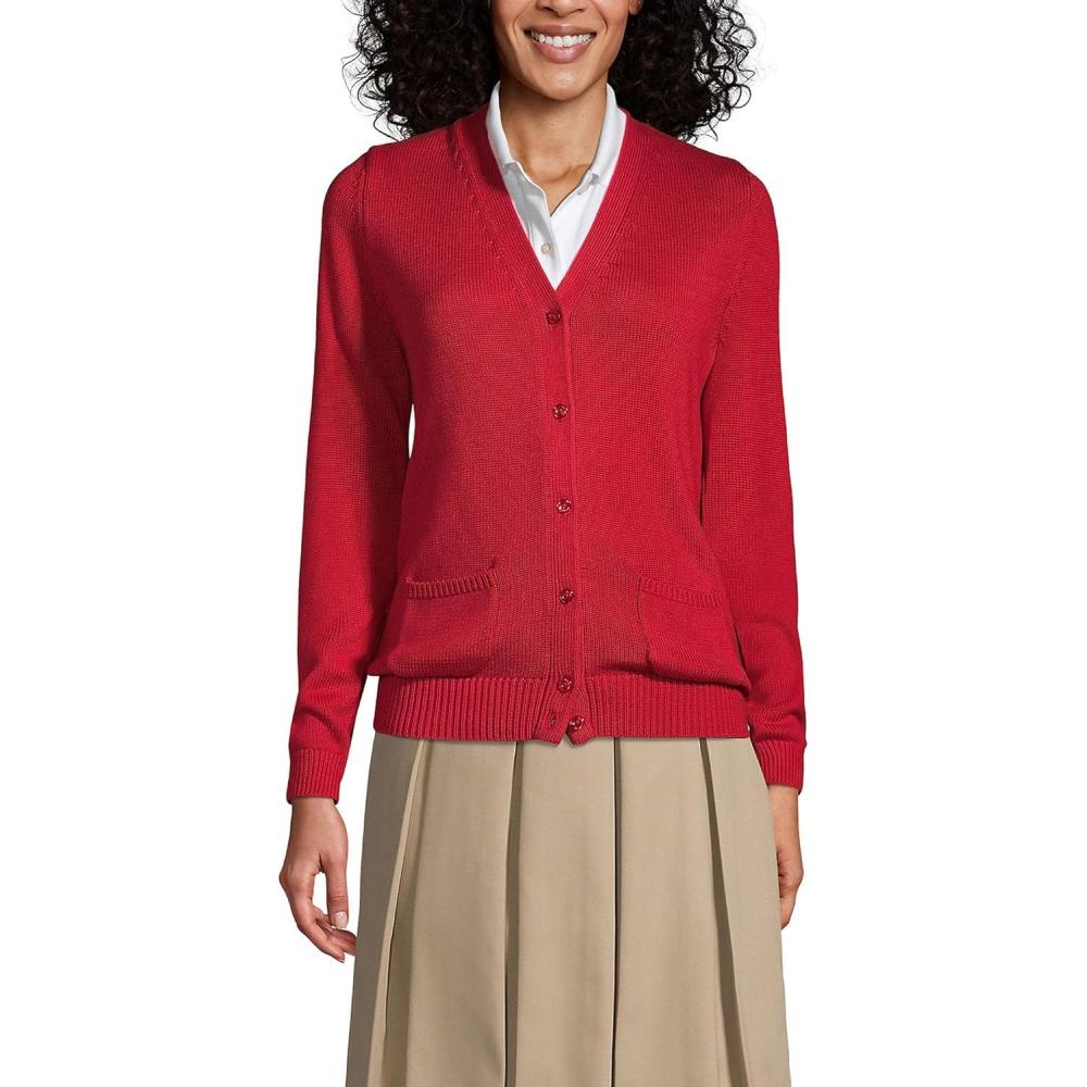 imageLands End School Uniform Womens Cotton Modal Button Front Cardigan SweaterRed
