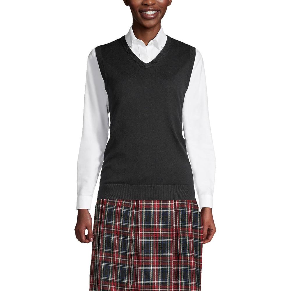 imageLands End School Uniform Womens Cotton Modal Fine Gauge Sweater VestBlack