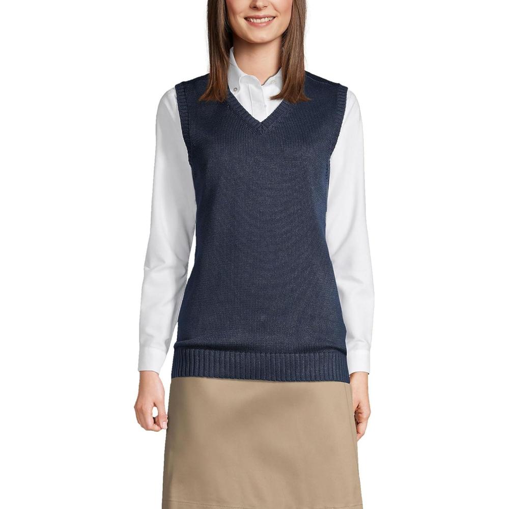 imageLands End School Uniform Womens Cotton Modal Sweater VestClassic Navy