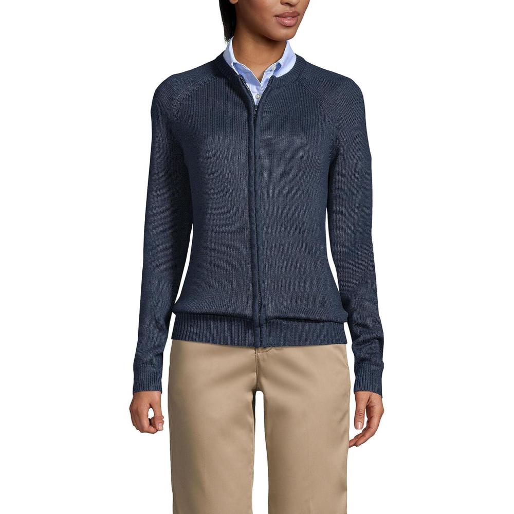 imageLands End School Uniform Womens Cotton Modal ZipFront Cardigan SweaterClassic Navy