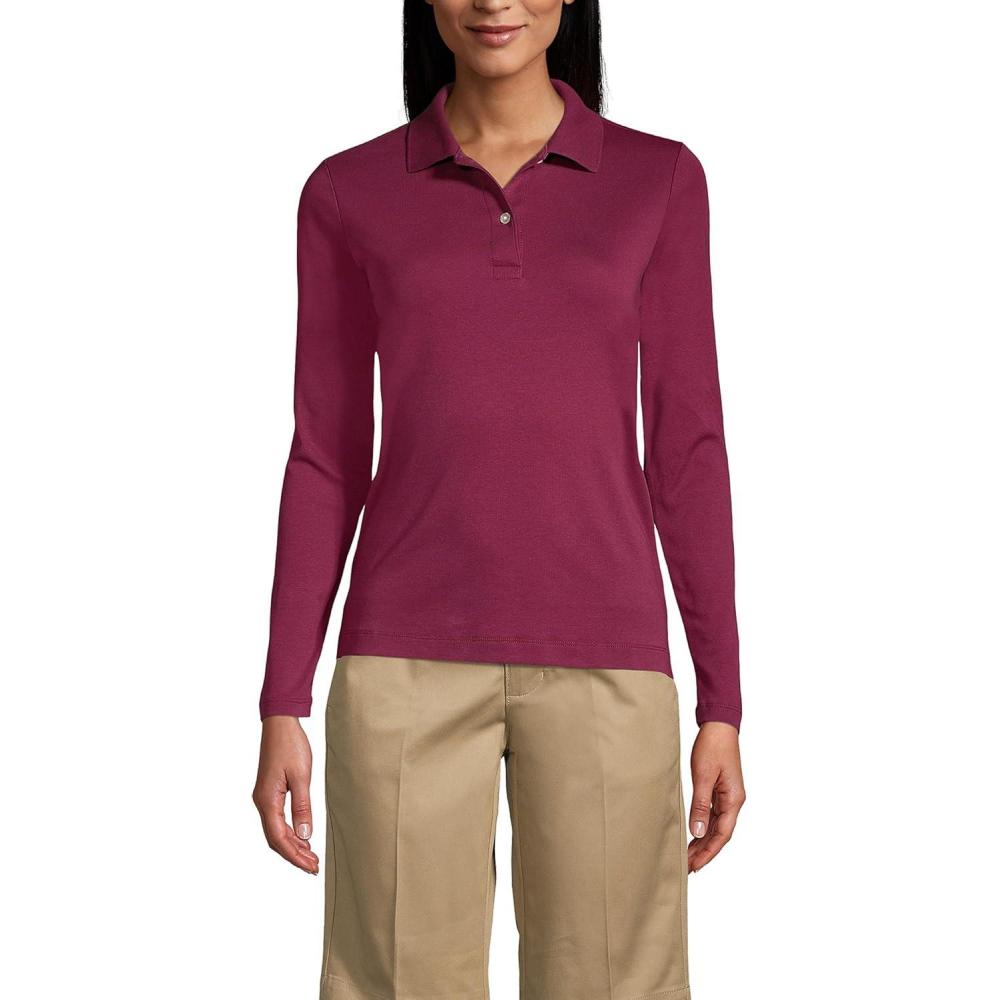 imageLands End School Uniform Womens Long Sleeve Feminine Fit Interlock Polo ShirtBurgundy